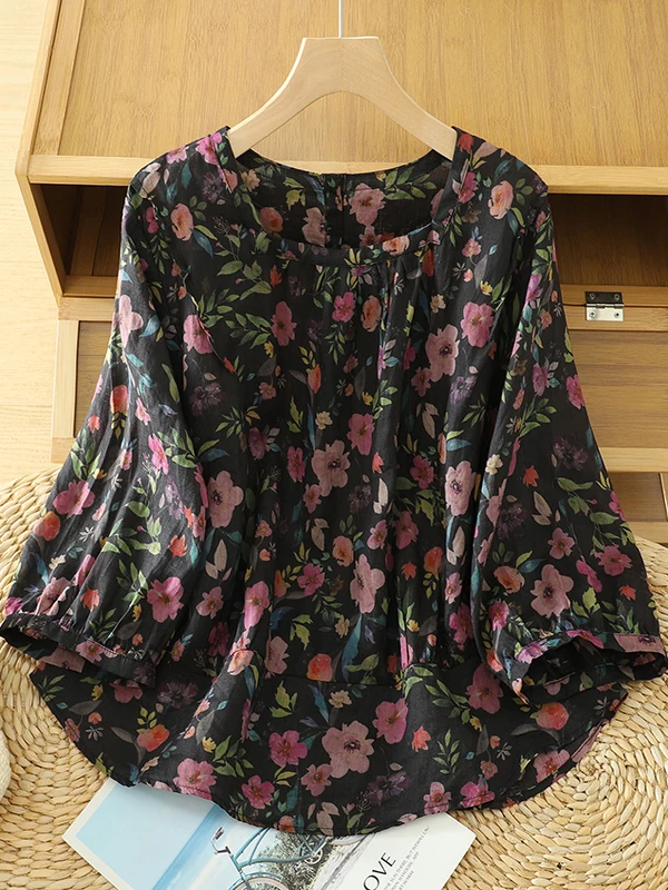 

Женский свободный крой из хлопка и льна, лето 2022, повседневный топ среднего размера с цветочной вышивкой для женщин больших размеров