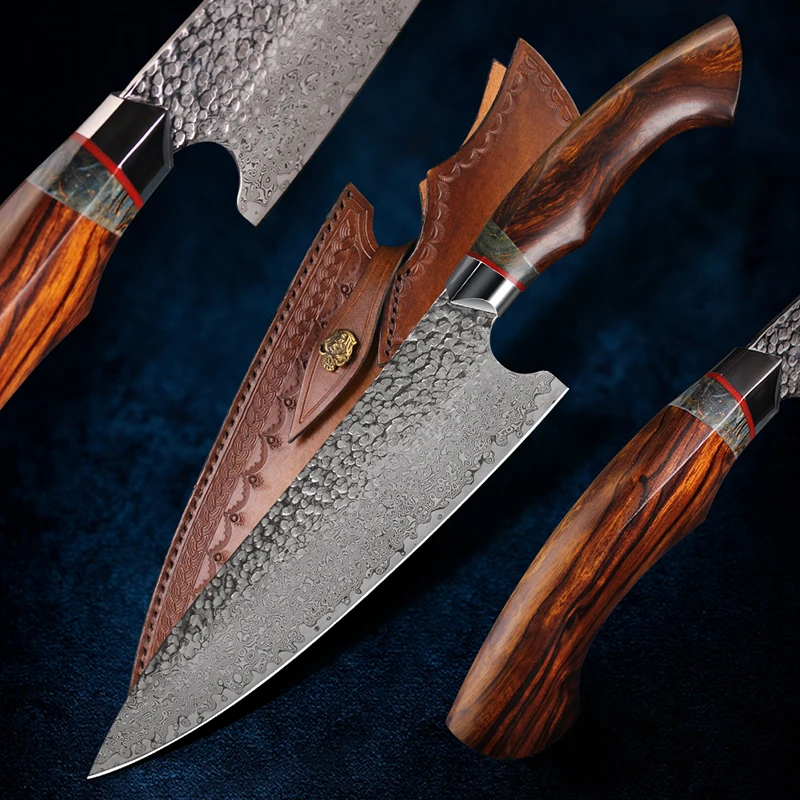 Damascus Kitchen Knife, 60HRC Layered Steel Chef Knife, Sharp Cooking Knife with Ironwood Handle, Gift Box, Home Kitchen Tool 2