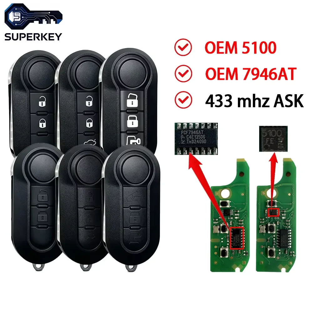SUPERKEY Flip Remote Car Key FOB Marelli / Delphi  System OEM 7946AT Chip For Fiat Grande Punto Doblo Bravo Ducato 500 500L Qubo