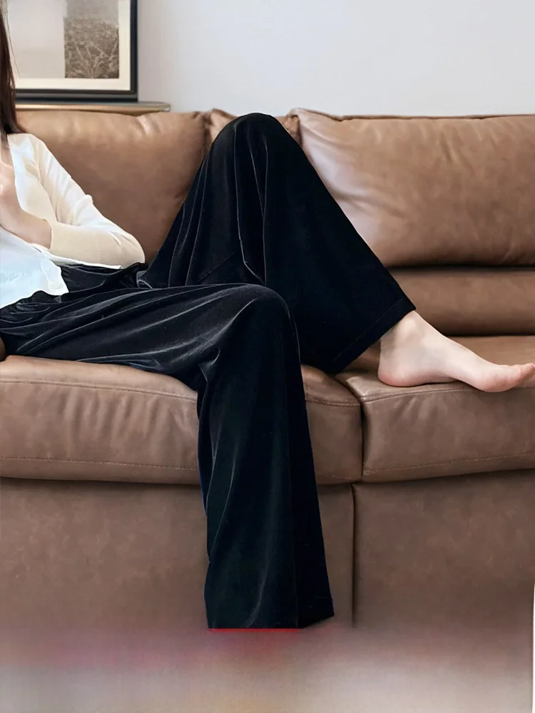 

Bla Velvet Wide Leg Pants High Waist Straight Cut Women's Autumn Winter Drapey Faionable Small Size Versatile Casual Trou...