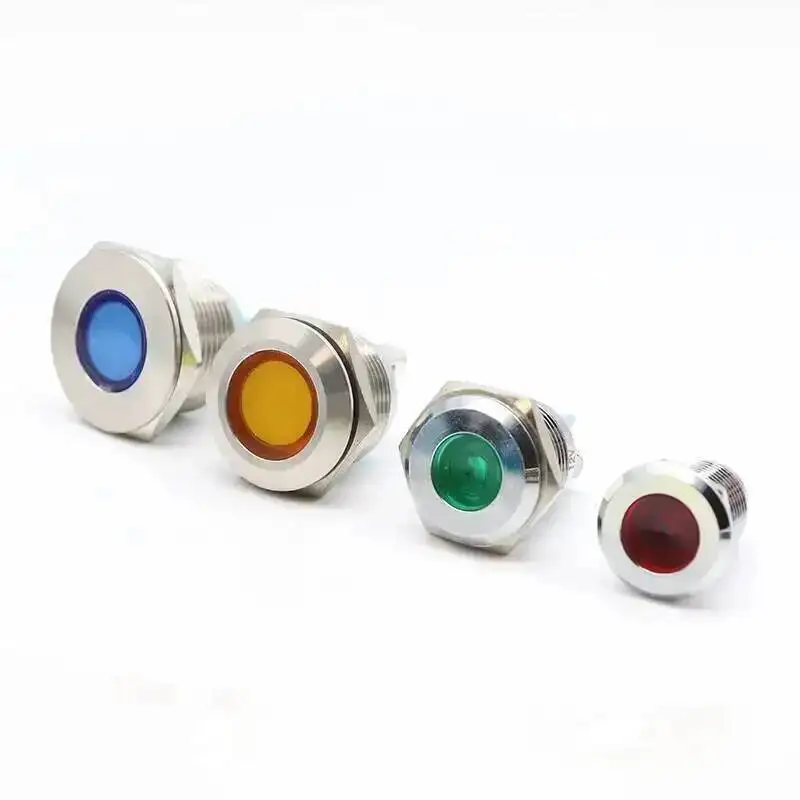 12mm Metal Indicator Button Waterproof LED Power Signal Light Red Green Yellow Blue White 6V24V220V AC/DC Universal