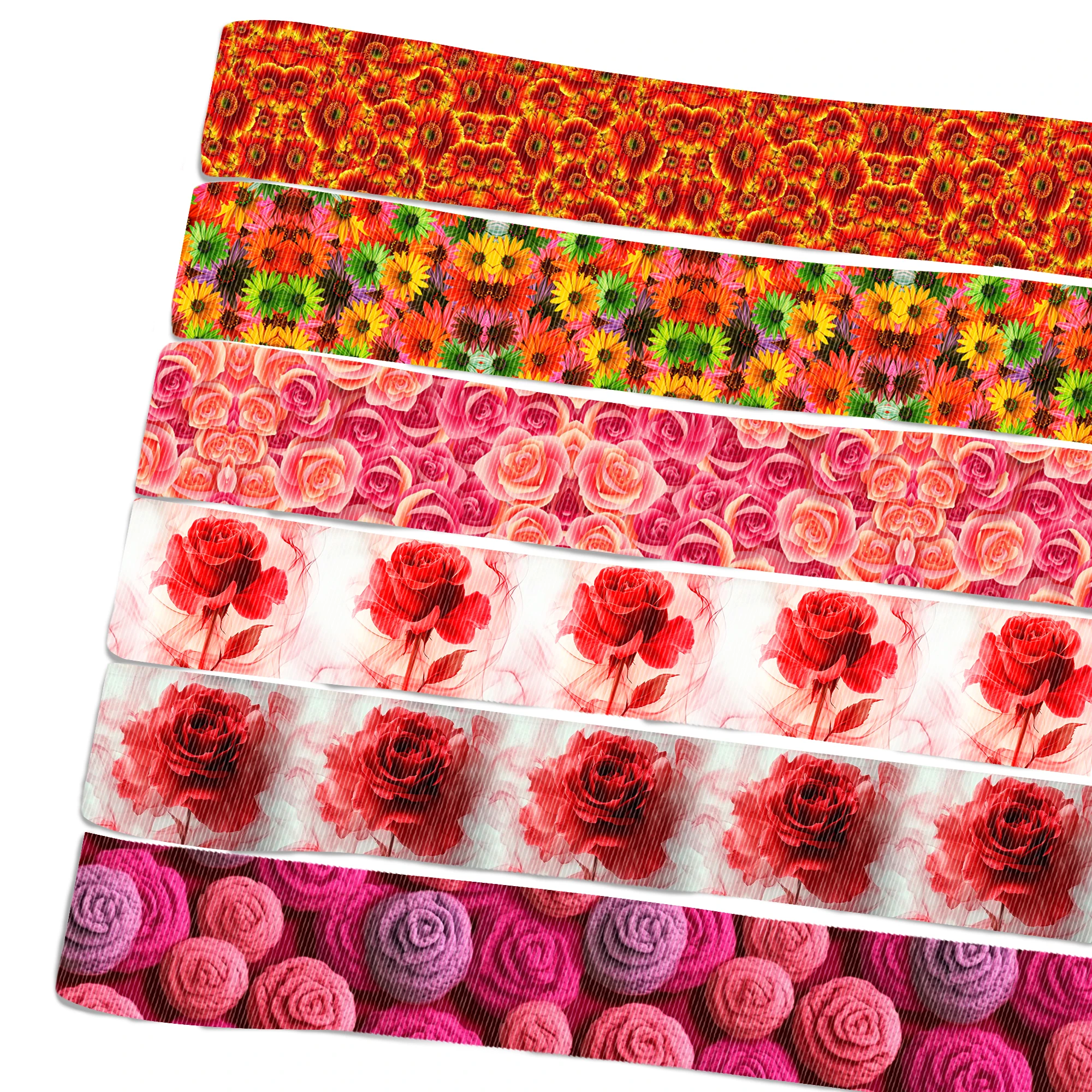1 rollo de cinta de grogrén con diseño de flores, rosas y margaritas, de 1 pulgada/25 mm x 5 yardas/rollo