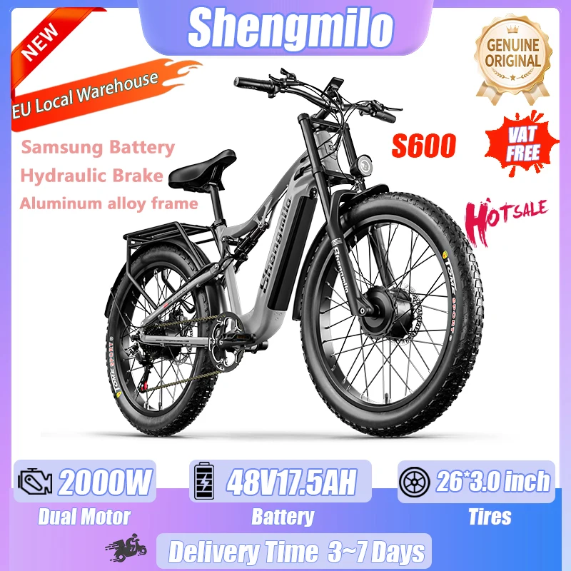 Shengmilo S600 Mountain E-Bike 2000W Doppelmotor 48V17.5AH Akku Hydraulische Bremse 26*3.0 Zoll Reifen Geschwindigkeit 45km/h Elektrofahrrad