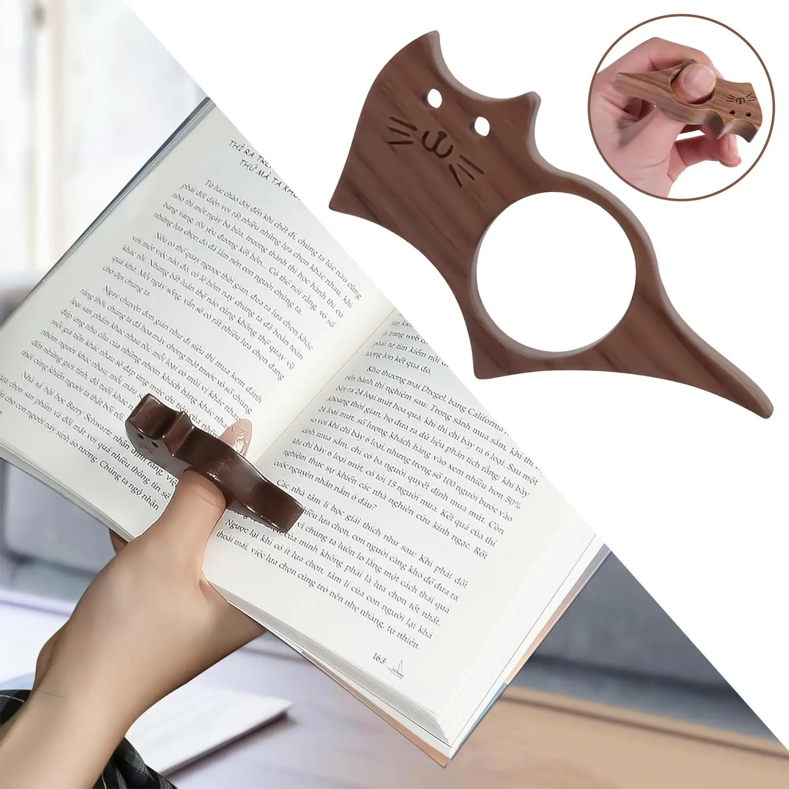 حامل صفحة كتاب الإبهام على شكل قطة حامل صفحة الإبهام مشبك محمول حلقة مرجعية خشبية لسرير الدراسة وكتاب الطبخ الجامعي والمطبخ