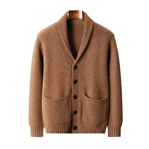 CHICUU Men's 100% Cashmere Sweater Shawl Collar Cardigan Coat Thick Warm Clothes Autumn Winter Smart Casual Cashmere Knitwear