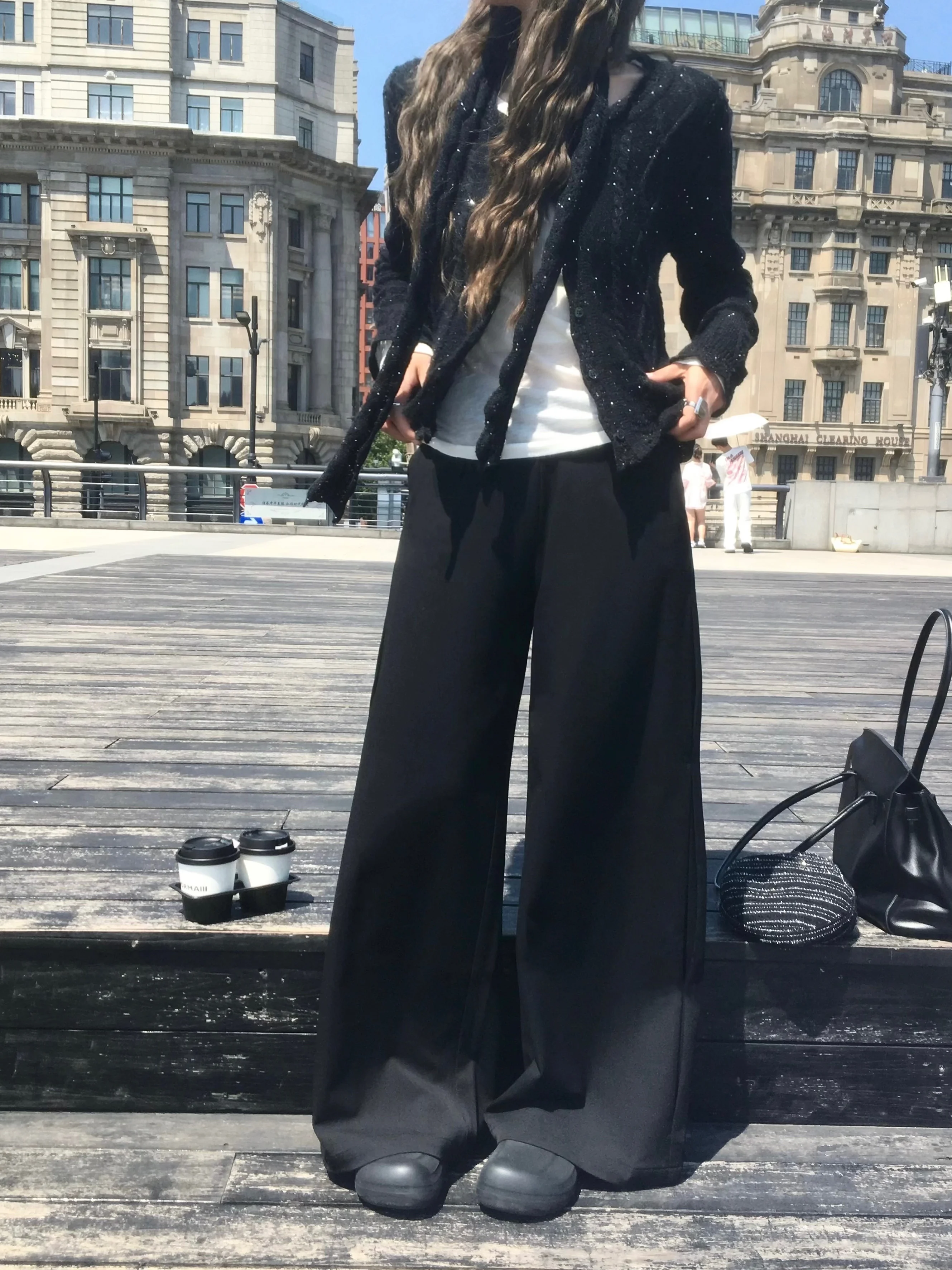 Soolrok High Waist Wide Leg Suit Pants Black Design Sensation Slimming Long Trousers Korean Style Casual Pants for Women