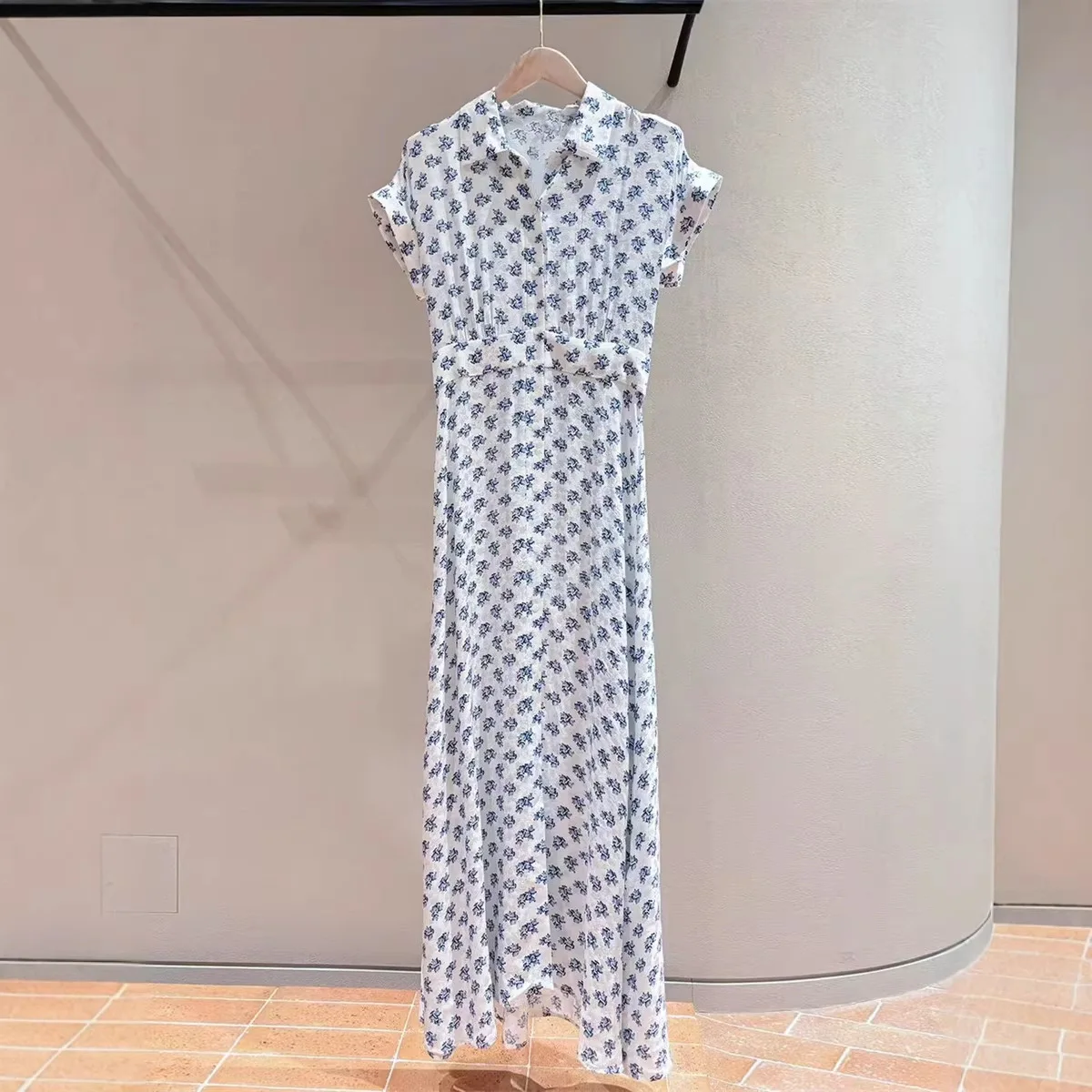 Ladies Style Spring Summer New Floral Pattern Shirt Long Dress Short Sleeve Dress French Style Loose Waist G Viscose A-line S...