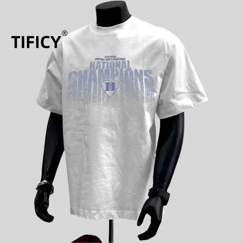 

Футболка High Street Tees, мужская футболка с принтом букв, удобная и дышащая, из чистого хлопка, с короткими рукавами, свободный крой