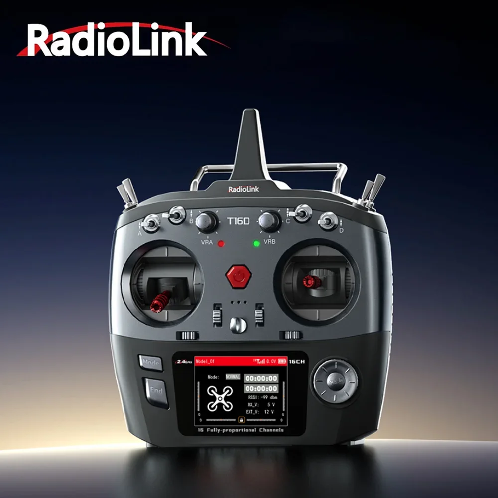 

RadioLink T16D 16-канальный радиоуправляемый передатчик с приемником R16F, пульт дистанционного управления 2,4 ГГц для радиоуправляемого автомобиля, лодки, дрона
