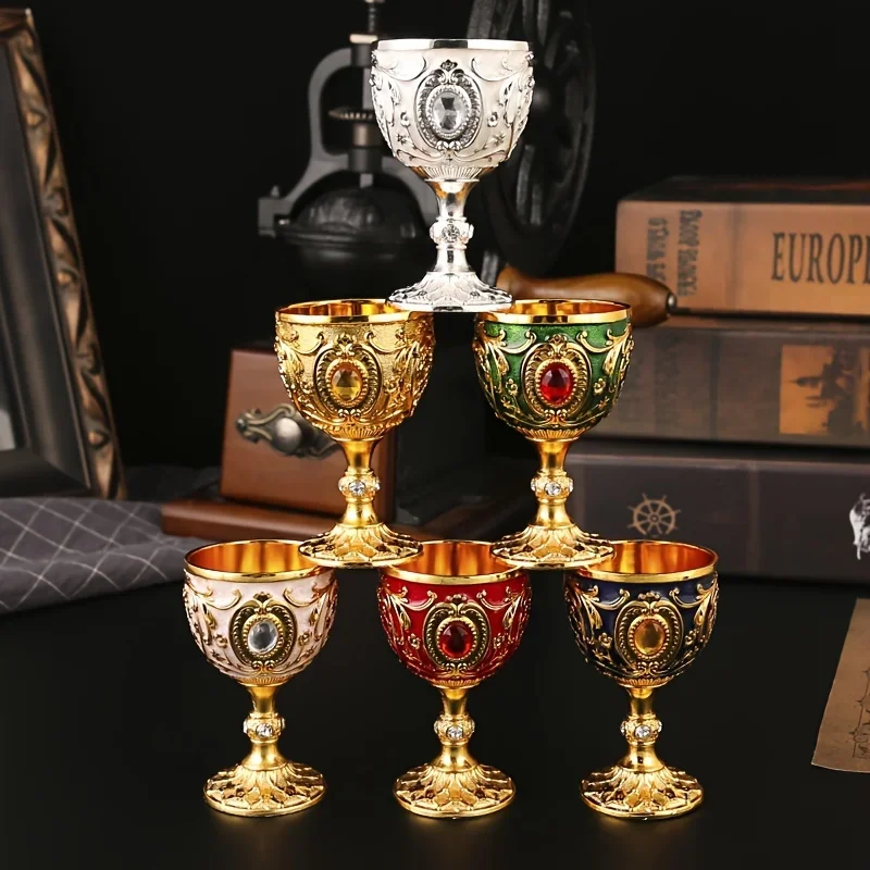 Vintage Wine Glasses Embossed Metal Chalice Goblet Hand Engraved Metal Wine Glass European Style Home Bar Drinkware Gifts