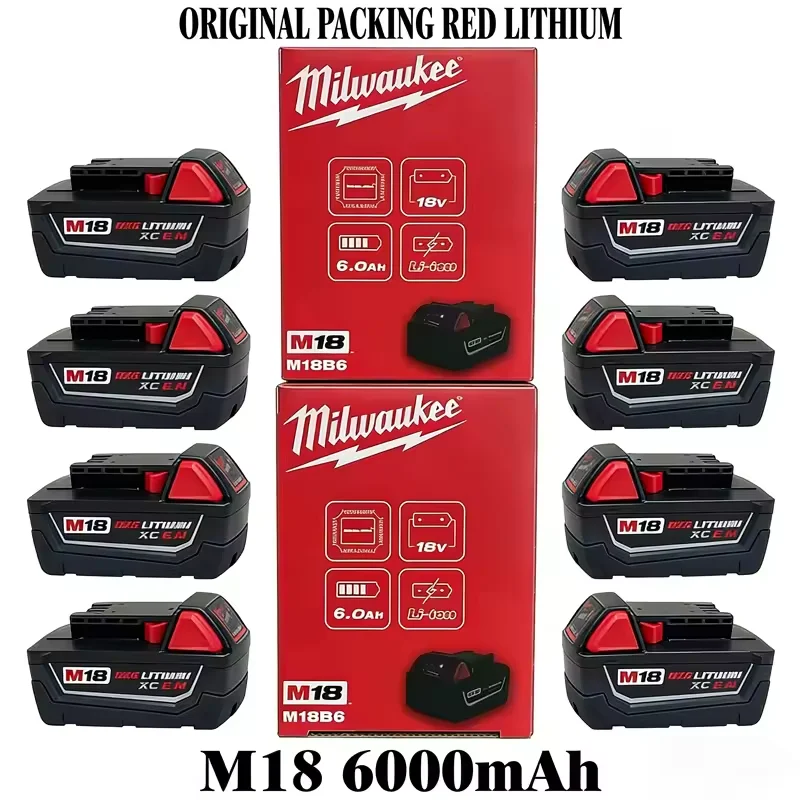 

Durable Original M18 6000mAh Milwaukee 18V Battery，M18B6 M18B5 Suitable for Milwaukee Power Tools Rechargeable Lithium Battery