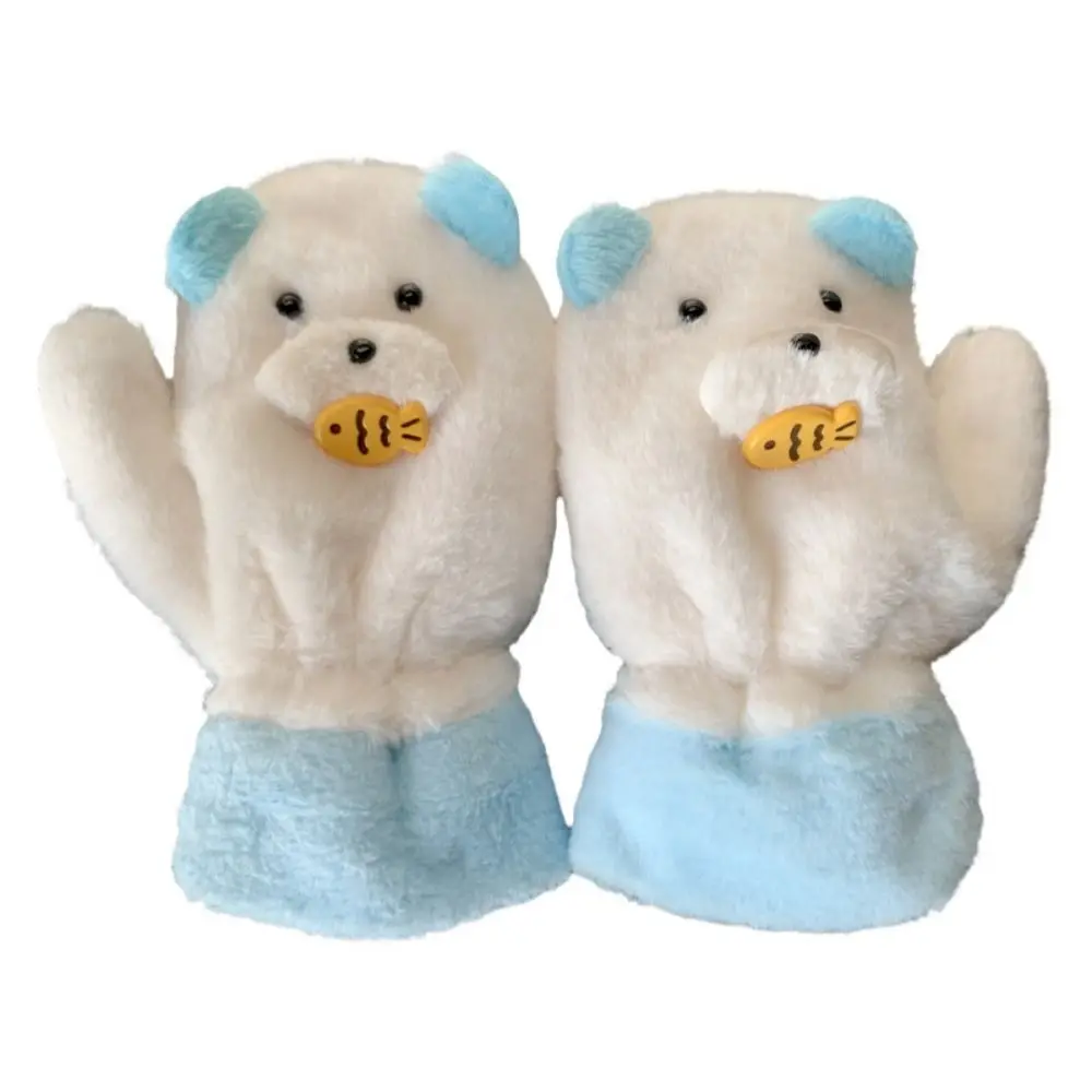 Guanti morbidi e caldi per le dita Orso Paraorecchie Sciarpa Corda appesa Eat Fish Inverno Peluche Paraorecchie Addensato Carino Peluche Sciarpa Set di guanti Ragazze