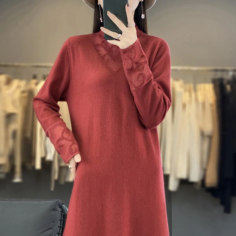 Lace Skirt Sweaters Hot Sales With Free Shipping Cashmere Long Dress For Women Knit Jumpers 2023 Winter Lady Pullovers NJ01