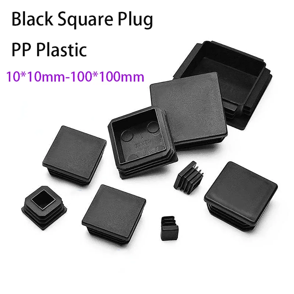 Black PP Plastic Table Chair Foot Cover10*10-100*100mm Square Pipe Plugs Protective Cover Furniture Thickening Leg Pads