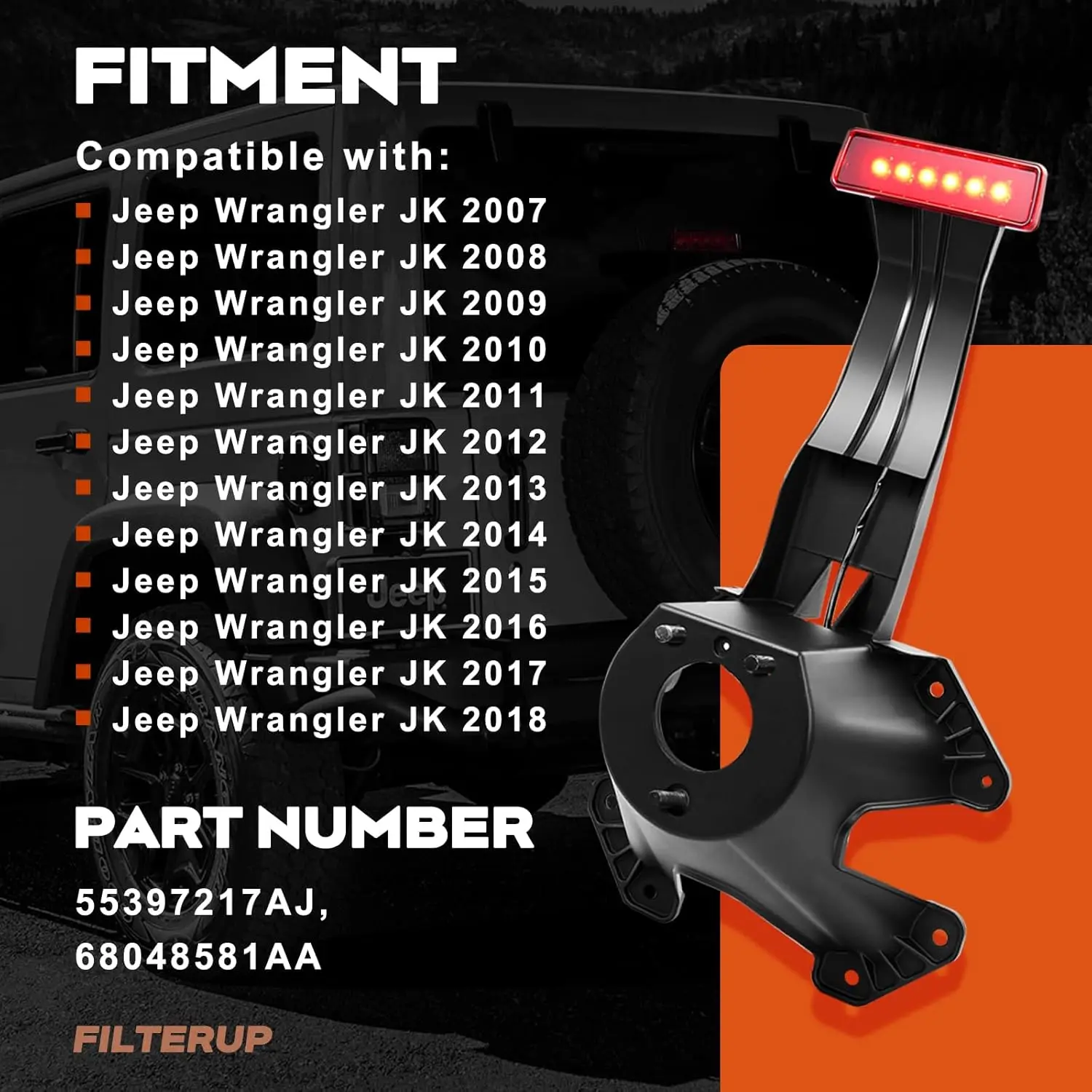 دعامة حامل الإطارات الاحتياطية العالمية مع ضوء فرامل LED وحزام أسلاك لسيارة جيب رانجلر JK 2007-2018