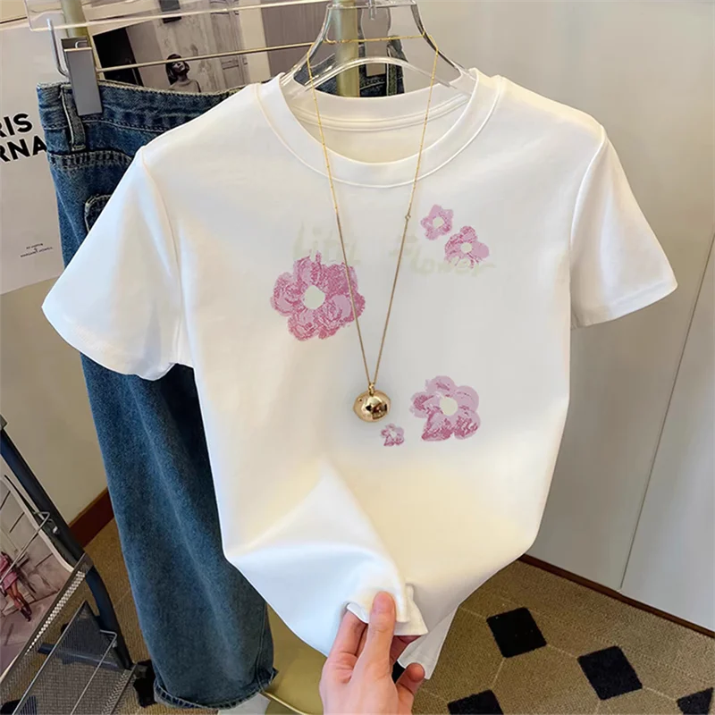 2025 T-shirt a maniche corte da donna stampata a maniche corte taglie forti T-shirt da donna allentata estiva Modello di lettera di alta qualità CCXX210