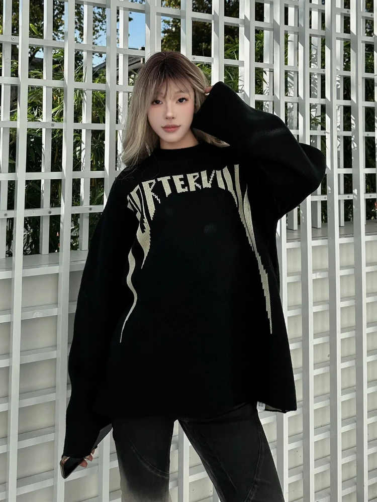 冬の新作メンズ＆レディースファッション、ハイストリートトレンドのプルオーバーニットセーター、レター刺繍入り暖かい服