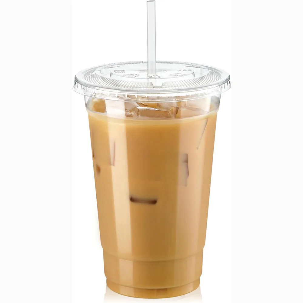 50Pack 20oz Clear Plastic Cups with Flat Lids,Disposable Iced Coffee Cups,for Party,Lemonade Stand,Cold Drinks,Juice,Milkshake