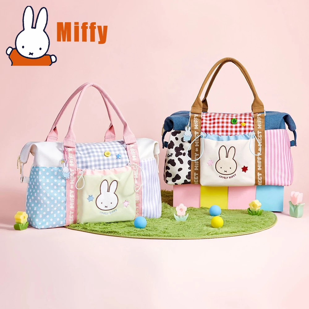 

Kawaii Miffy большая вместительная дорожная сумка, холщовая сумка-тоут с милым кроликом, лоскутная дорожная спортивная сумка через плечо, подарок для девочки