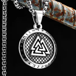 Viking Runes Men Necklaces With Pendant Stainless Steel Jewelry For Male Women Odin Triangle Punk Accessories Gifts Wholesale