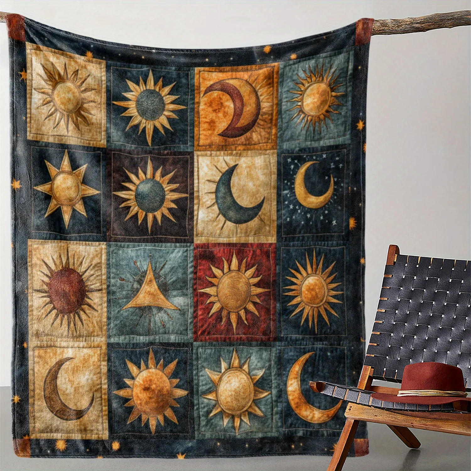 Sun Moon Stars Flannel Throw Blanket - Ultra Soft & Warm, Versatile for Couch/Bed/Travel, Cozy All-Season Gift Idea