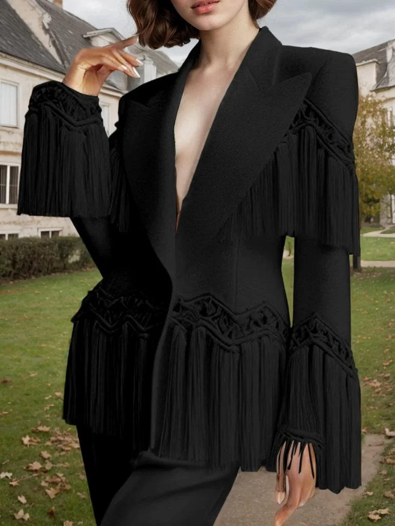 Elegante dames kwastjes blazer op maat gemaakte jas piek revers uitgehold chic etnisch casual vintage enkele knop jas bovenkleding