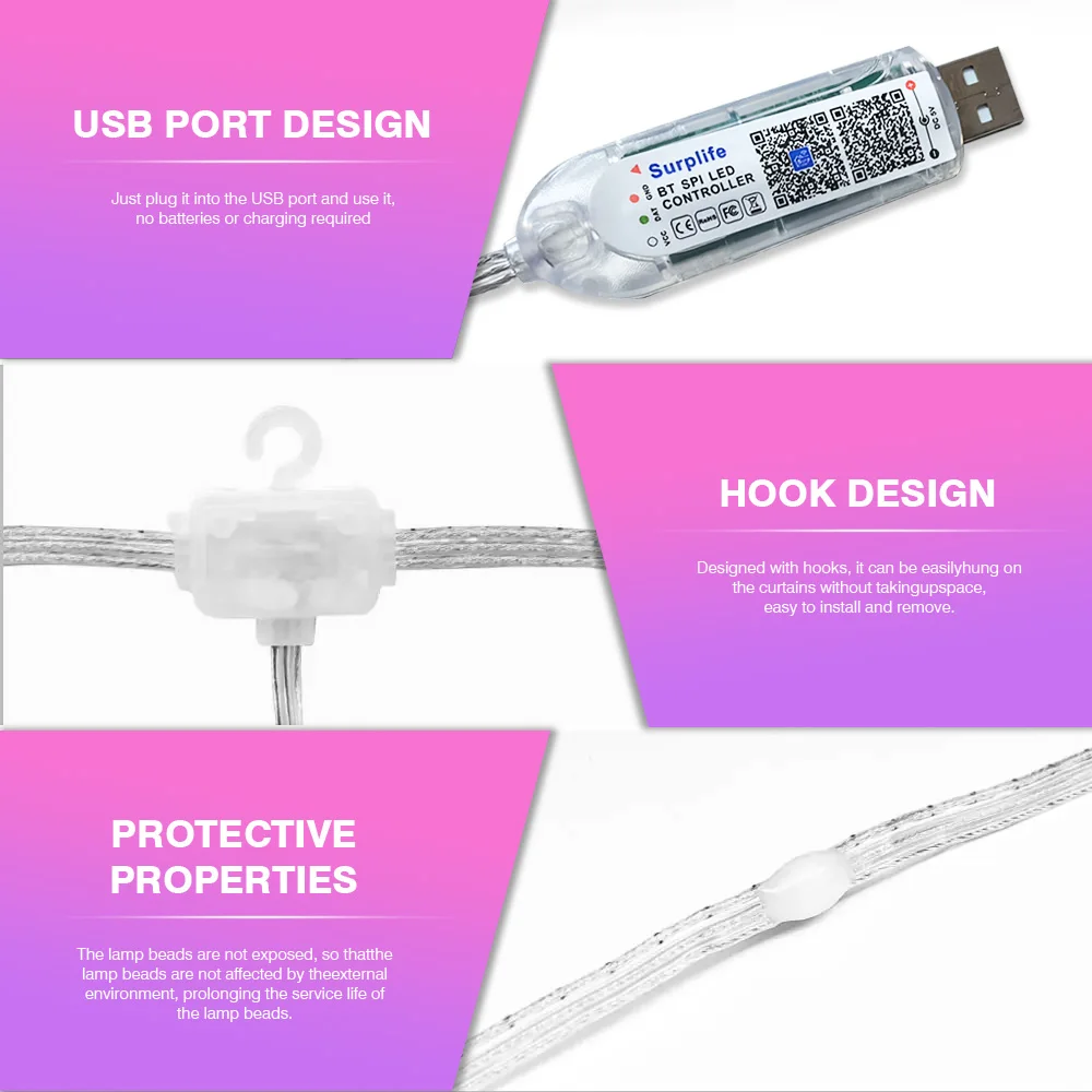400 LED 스마트 커튼 조명 RGB 페어리 라이트 스트링 블루투스 앱 제어 DIY 음악 변경 휴일 방 창문 장식
