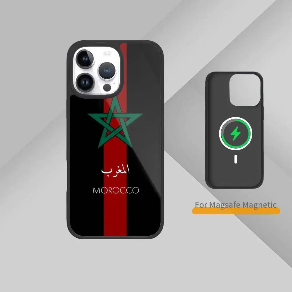 Casing Ponsel Bendera M-Maroko-ES Untuk iPhone17,16,15,14,13,12,11 Plus,Pro Max Magnetik Untuk Pengisian Daya Nirkabel Magsafe