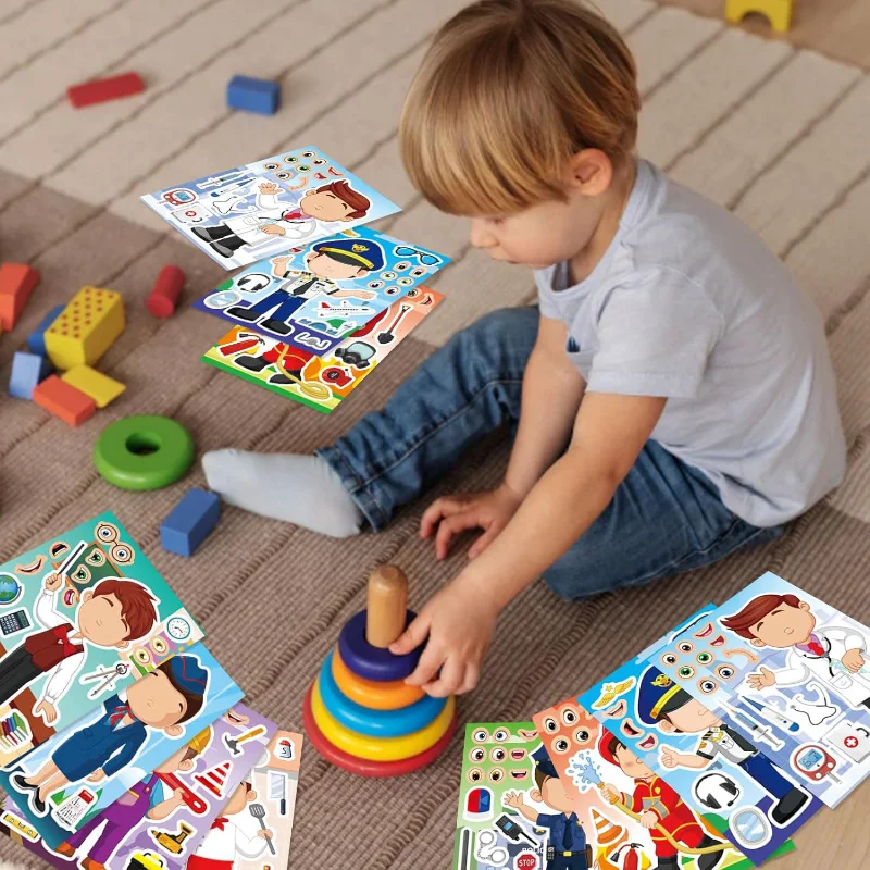 Crea un viso adesivi Giocattoli educativi Fai da te Crea il tuo pompiere Dottore Poliziotto Chef Insegnante Occupazione Post Puzzle Adesivo