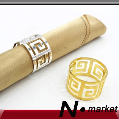 

2024 Factory Sale 6pcs Chinese Round Hollow-out Gold Napkin Ring Hotel Home Aluminium Silver Decoration Napkin Holder