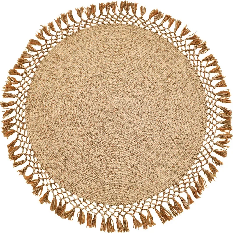 Hand-knotted jute woven round blanket, living room, coffee table, study, bedroom, homestay, glue-free floor mat