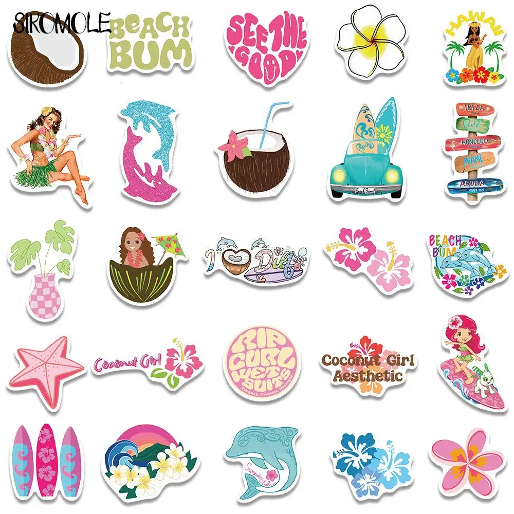 10/30/50PCS Cartoon Summer Coconut Girl Beach Graffiti Stickers Kawaii DIY Travel Luggage Guitar Fridge Laptop Sticker Kid Decal