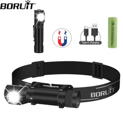 BORUiT HP100 LED Headlamp 1000LM USB Type C Rechargeable 18650  Headlight Flashlight with Magnet Tail Fishing Camping Head Torch