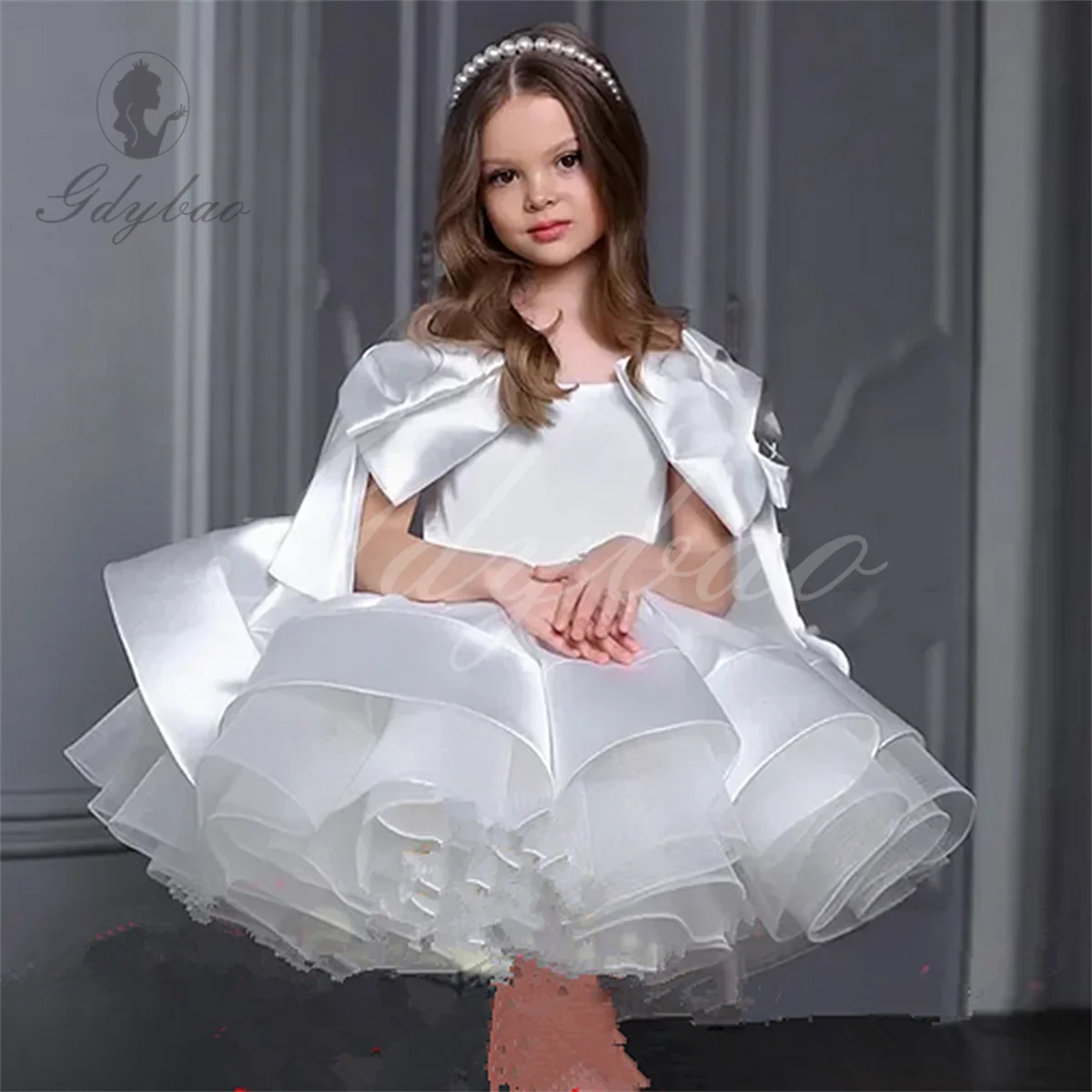 Robe à fleurs rose poussiéreux pour filles, encolure dégagée, grand nœud bouffant, robes de fête d'anniversaire mignonnes, robe de communion