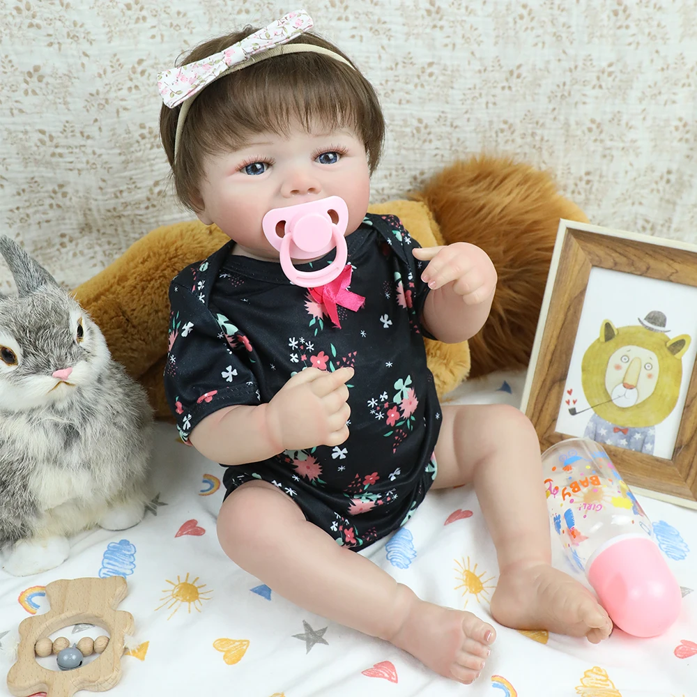 

18inch Full Soft Body Vinyl Reborn Girl Bebe Lifelike Newborn Baby Doll with 3D Skin Hand Rooted Hair for Children Girls Gifts