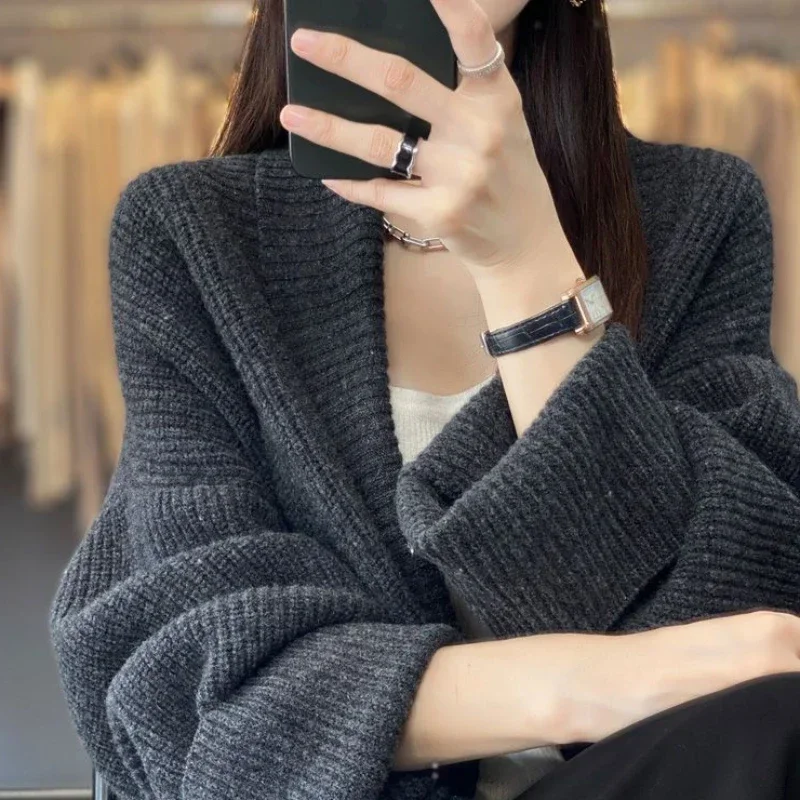 Knit Tops for Woman V-neck Cardigan Women\'s Sweater Long Autumn Winter 2024 Streetwear Trend New Knitwear Clothes Tall Designer