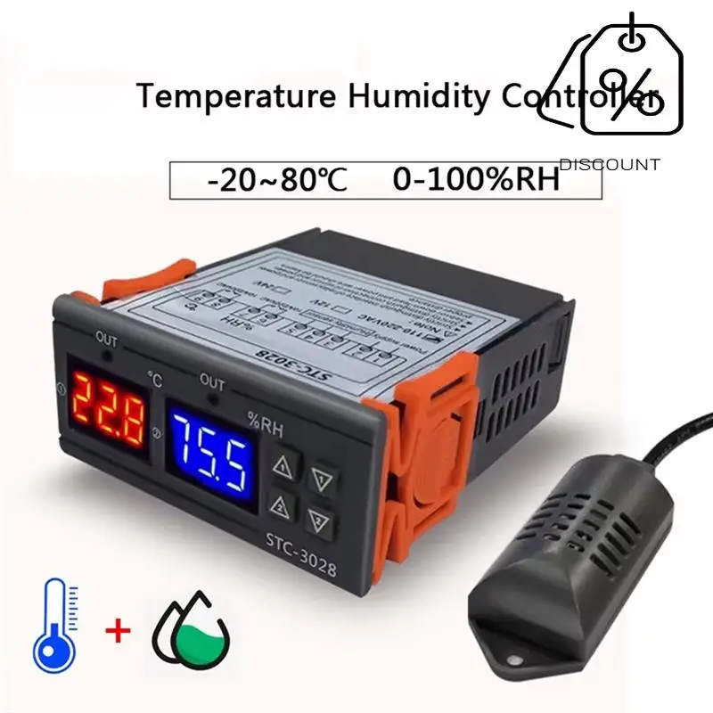 ABMF-STC-3028 Цифровой термостат Термометр Гигрометр Контроллер температуры и влажности Регулятор 12 В