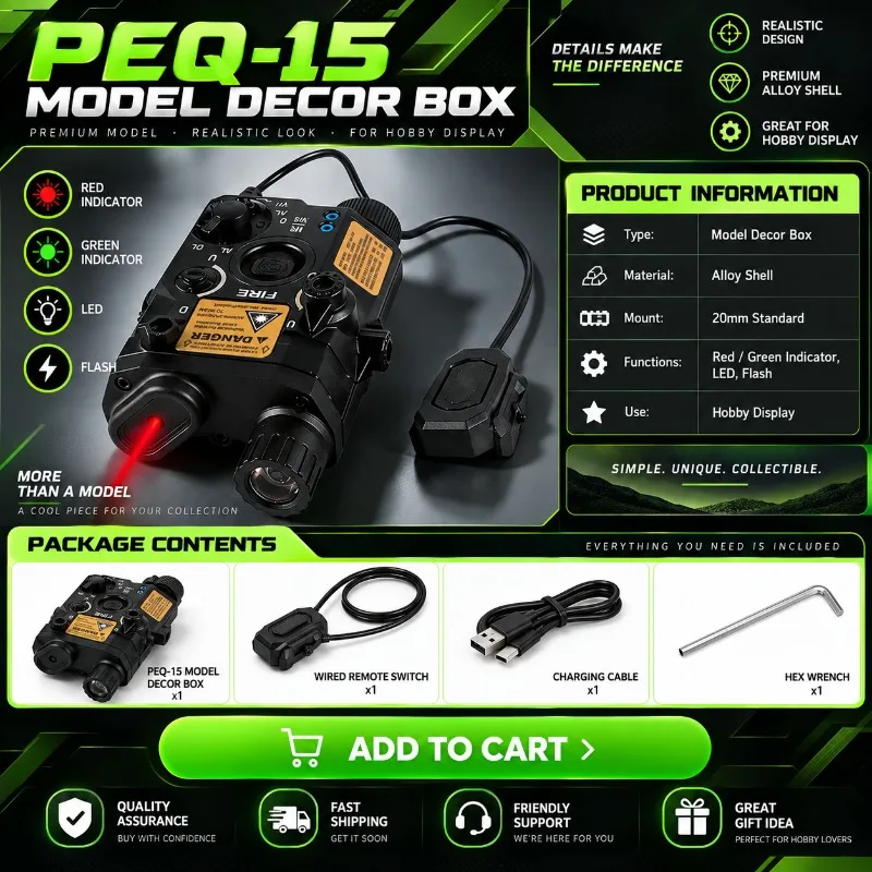 PEQ‑15 Hobby Model Decor Accessory Adjustable Red Green Laser & Strobe Light Unit