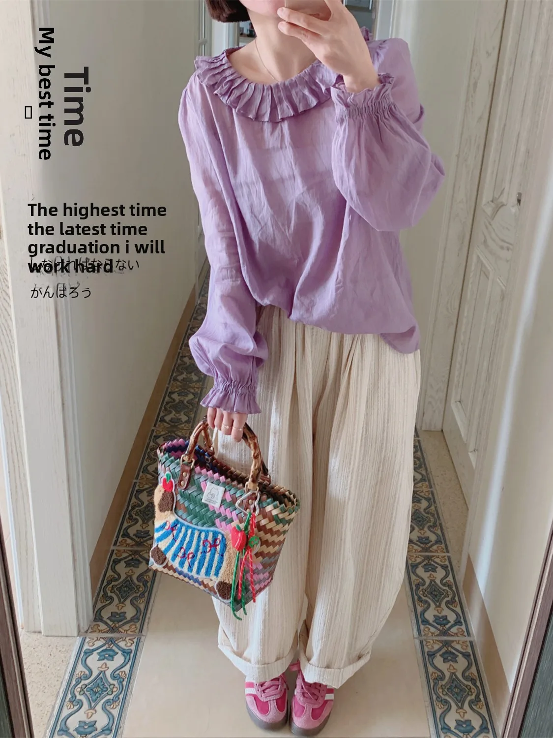 

Свободный хлопково-льняной женский художественный льняной топ с длинным светом и детским воротником большого размера, ленивый хлопковый льняной топ большого размера