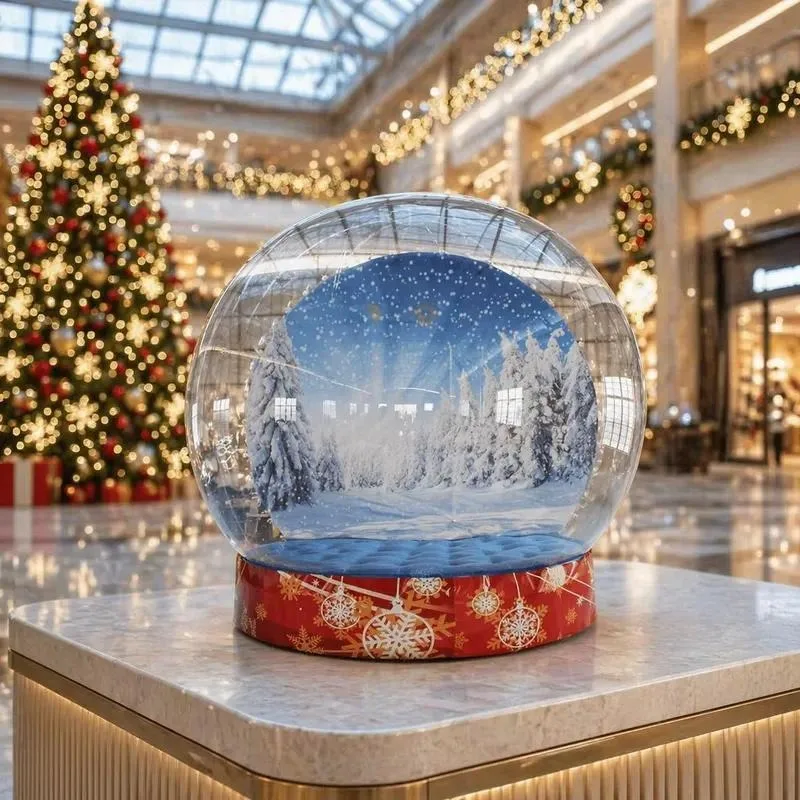 Giant indoor glowing bubble igloo Christmas holiday inflatable snowball photography booth with blowing snow and custom