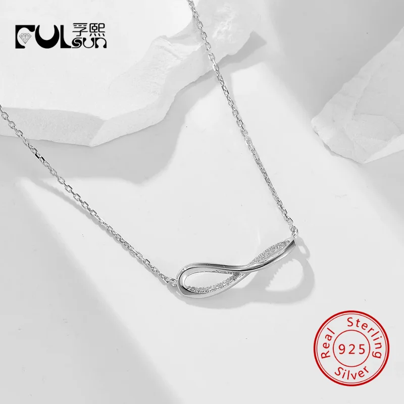 925 Sterling Silver 14K Gold Plated Horizontal Infinity Partial Pave CZ Thin Chain Pendant Necklace Women Dainty Jewelry