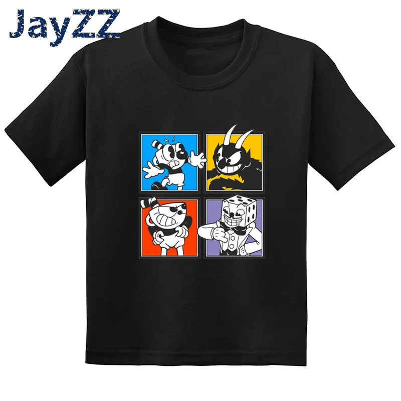 Kids Dabbing Cuphead Cartoon Funny Print T Shirt Children Clothes Baby Girls & Boys Summer Short Sleeve Black T-Shirt,GKT5199