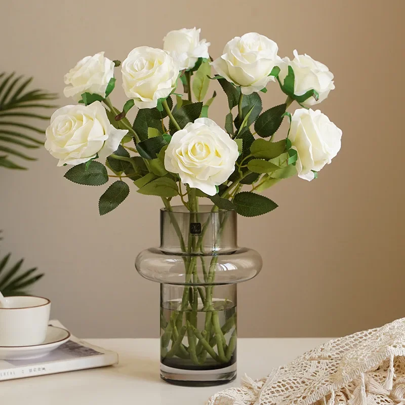 DIA 8CM Artificial Roses Valentine\'s Day Plastic Juana Flower Bouquet Wedding Decoration Living Room Dining Table Ornament Roses