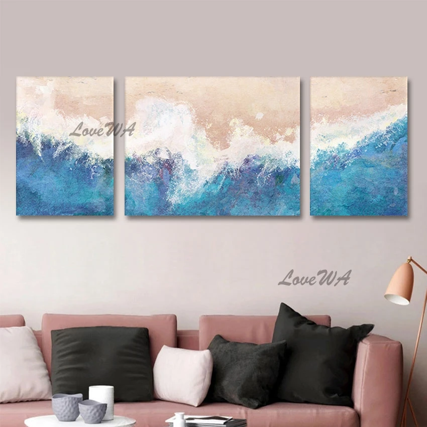 

Modern 3 Panel Canvas Wall Art Sea Wave Textured Abstract Oil Painting Unframed Showpiece For Home Decoration Quality Artwork