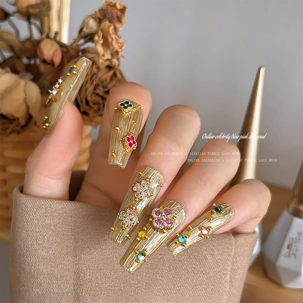 Luksusowe ozdoby do paznokci w kształcie kwiatów, stopowe czterolistne koniczynki, kamienie szlachetne, cyrkonie, biżuteria do paznokci, dekoracja DIY (5 sztuk)