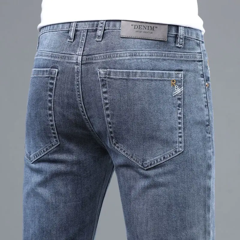 Slim Straight Jeans Men's Casual Spring New Style Versatile Cotton Stretch Denim mid High Waist Nine Points Pants for Teens