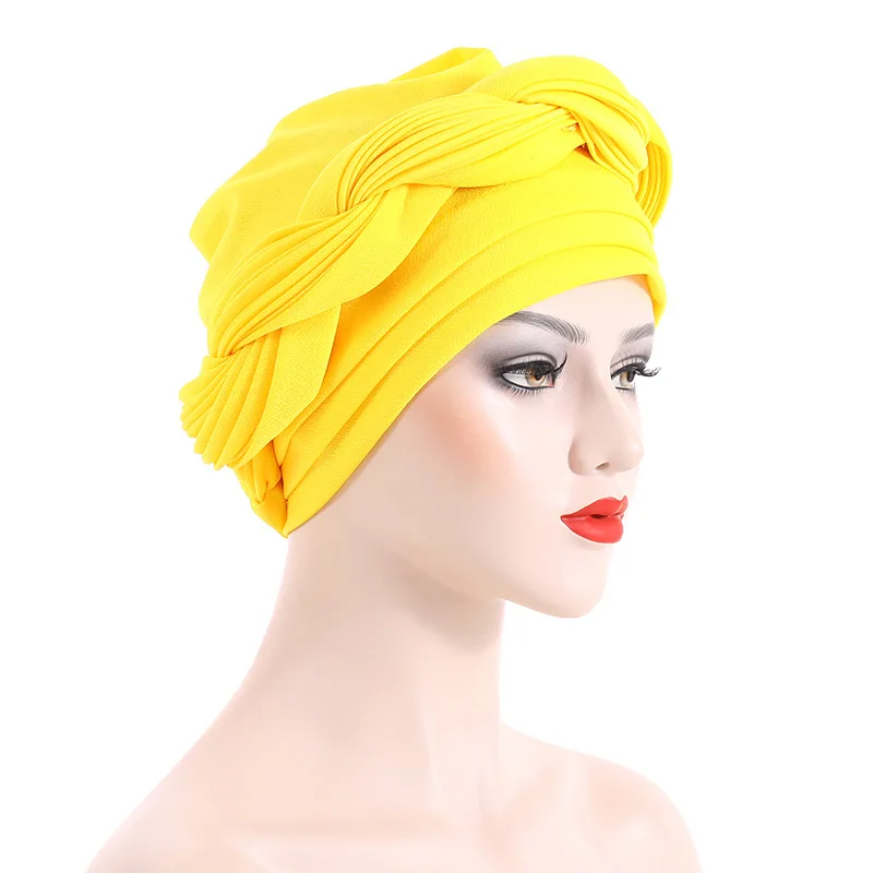 Multilayer Braids Turban Cap for Women Muslim Headscarf Bonnet Female Headwrap Hat Ready to Wear African Auto Gele Headtie