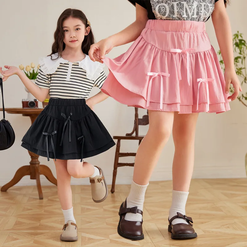Teen Girls Skirt Sweet Princess Style Casual Short Divided Skirt for Kids Ruffle 2025 New Summer Daily Fashion Children Outfits