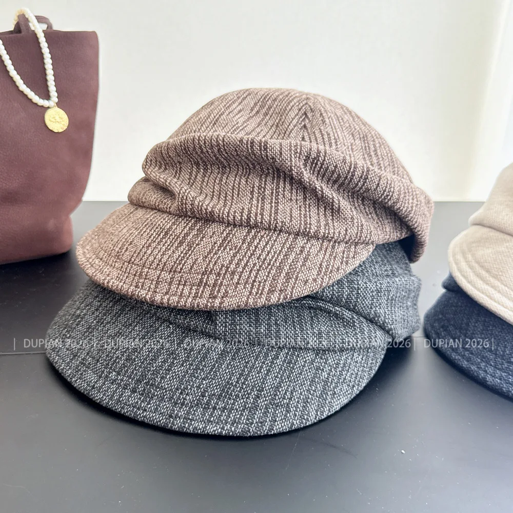 Women Autumn Winter Korean Style Relaxed Pleated Peaked Hat Warm Newsboy Cap Trendy Fabric Ladies Casual Equestrian Hat