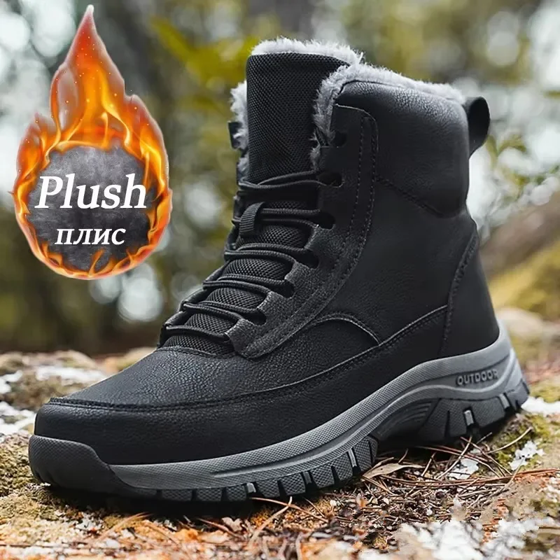

NeW Men Winter Snow Boots for Waterproof Leather Sneakers Super Warm Men's Boots Outdoor Male Hiking Boots Work Shoes Size 39-48